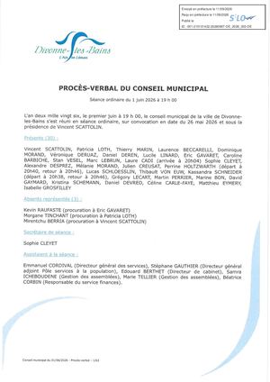 Compte rendu du conseil municipal - 1er Juin 2026