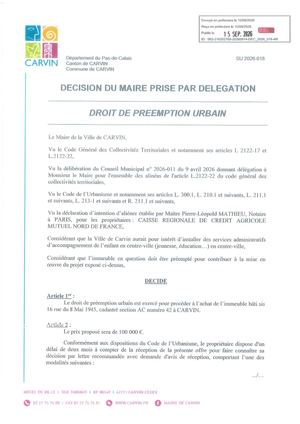Droit de préemption urbain Achat de l'immeuble situé 16 rue du 8 Mai 1945