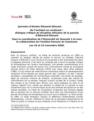 Appel à contribution journées Glissant