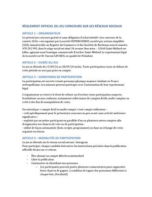 Règlement Jeu Concours Rentrée