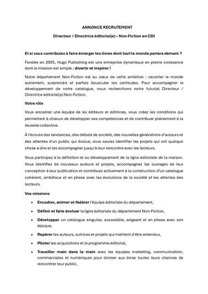 Directeur Éditorial Non-Fiction