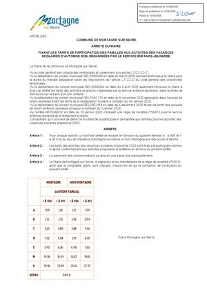 AR26EJ093 TARIFS VACANCES AUTOMNE SERVICE ENFANCE-JEUNESSE