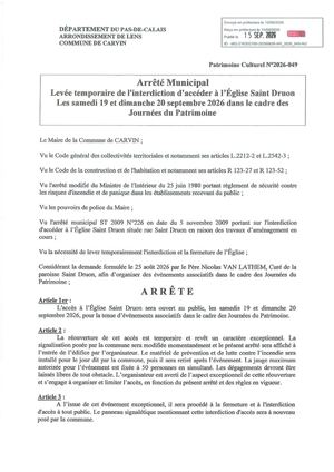 Levée temporaire interdiction accès église Saint Druon Journées du Patrimoine