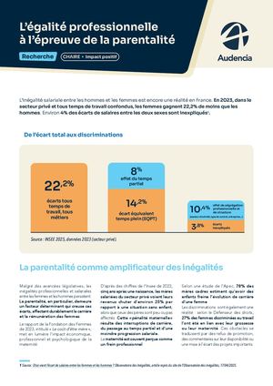 L'égalité professionnelle à l'épreuve de la parentalité