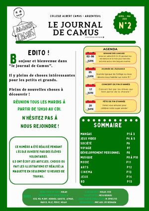 Le Journal de Camus  n°2 Ecole Ouverte
