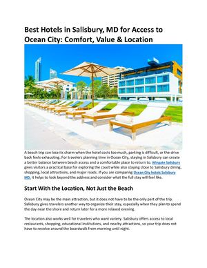 Best Hotels in Salisbury, MD for Access to  Ocean City: Comfort, Value & Location