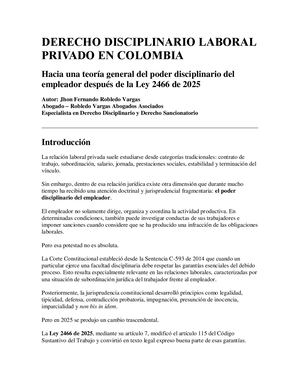 Derecho Disciplinario Laboral Privado En Colombia