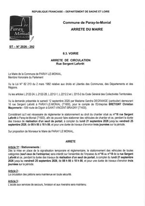 Arrêté Travaux Rue Sergent Laforêt