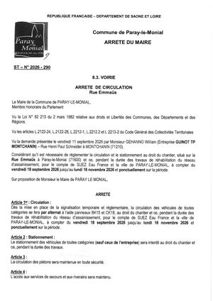 Arrêté Travaux Rue Emmaüs
