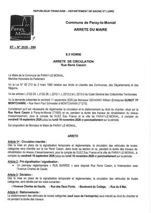 Arrêté Travaux Rue René Cassin