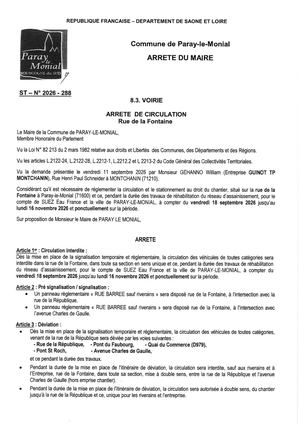 Arrêté Travaux Rue De La Fontaine
