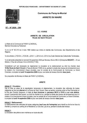 Arrêté Travaux 2026 284