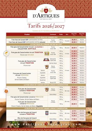 D'artigues Tarifs 2027 Particulier