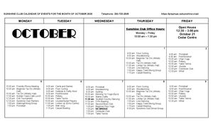 Calendar Of Events October 2026