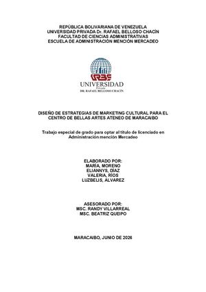 DISEÑO DE ESTRATEGIAS DE MARKETING CULTURAL PARA EL CENTRO DE BELLAS ARTES ATENEO DE MARACAIBO