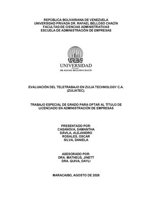 EVALUACIÓN DEL TELETRABAJO EN ZULIA TECHNOLOGY C A. (ZULIATEC)..