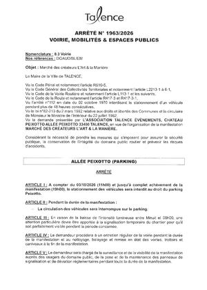 ARRETE 1963 2026 - MARCHE DES CREATEURS - L'ART ET LA MANIERE - ALLEE PEIXOTTO LE 03 10 2026 - Publié Le 15 09 2026