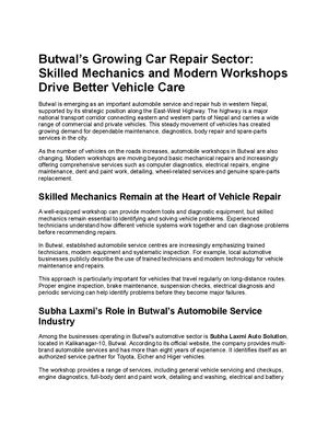 Butwal’s Growing Car Repair Sector Skilled Mechanics And Modern Workshops Drive Better Vehicle Care