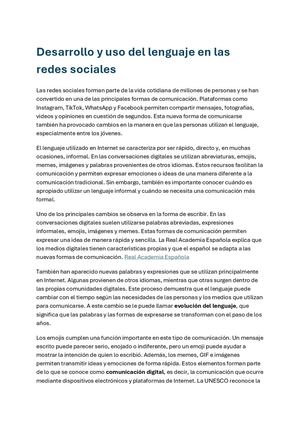 Desarrollo Y Uso Del Lenguaje En Las Redes Sociales