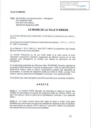 AR1 2026 01369 ARR AUTORISATION SONO VIA AR1 2026 01369 2026 09 15 Publiée Le 15 09 2026