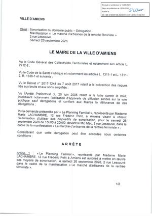 AR1 2026 01368 - ARR AUTORISATION SONO VIA AR1 2026 01368 2026 09 15 Publiée Le 15 09 2026