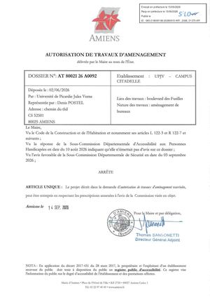 AR1 2026 01375 - ARR Autorisation De Trav VIA AR1 2026 01375 20260914 Publiée Le 15 09 2026