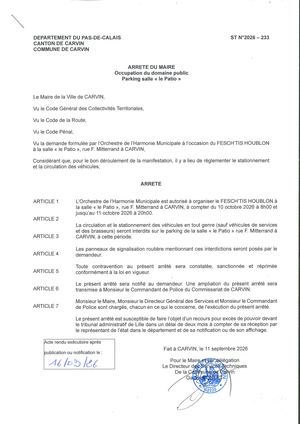 OCCUPATION DU DOMAINE PUBLIC_PARKING DE LA SALLE DU PATIO_ORCHESTRE DE L'HARMONIE MUNICIPALE_CH'TIS HOUBLON