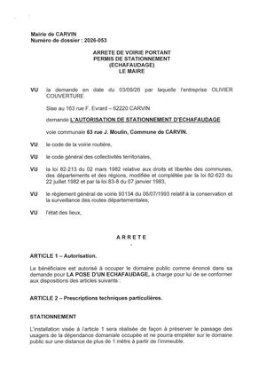 ARRETE ECHAFAUDAGE_63 RUE JEAN MOULIN _ENT OLIVIER COUVERTURE