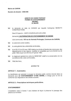 ARRETE DE BENNE_103 RUE DU VERMETZ PROLONGEE_ENT MORETTI CONSTRUCTION