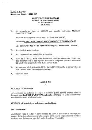 ECHAFAUDAGE ARRETE_103 RUE DU VERMETZ PROLONGEE_ENT MORETTI CONSTRUCTION