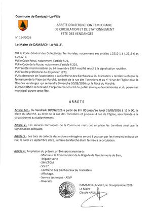 Arrêté 154 2026 Fete Des Vendanges