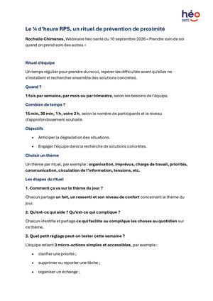 Le ¼ D’heure Rps, Un Rituel De Prévention De Proximité