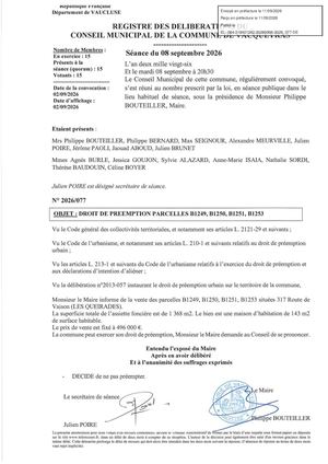 2026 077 Droit De Préemption Parcelles B1249,b1250,b1251 Et B1253 Tampon