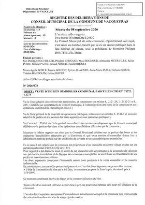 2026 078 Vente D'un Bien Immo Parcelles C205 C1272 C1274 Tampon