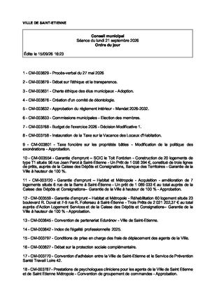 Ordre du jour Conseil municipal 21/09/26