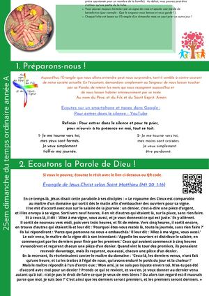 25e dimanche du Temps Ordinaire (Année A)