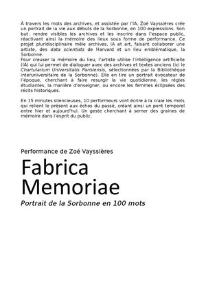 Fabrica Memoriae, performance JEP 2026