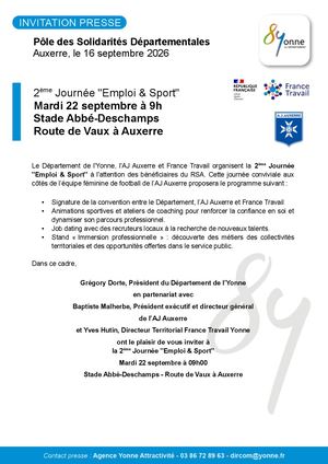2 ème Journée "Emploi & Sport" Mardi 22 septembre à 9h Stade Abbé-Deschamps Route de Vaux à Auxerre