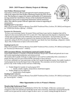 2019-20 Womens Ministry Opportunities for Giving