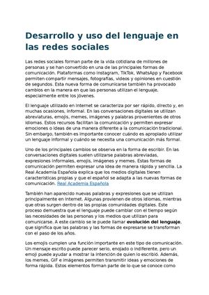 Desarrollo Y Uso Del Lenguaje En Las Redes Sociales