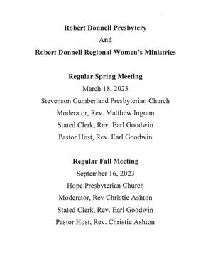 2023 Robert Donnell Presbytery