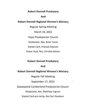 2022 Robert Donnell Presbytery Minutes