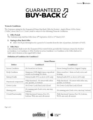 Terms and Conditions of the Guaranteed Buy-Back Program