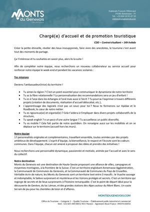 2026-09 Offre Emploi Charge Accueil Et Promotion Touristique Etudiant 2026