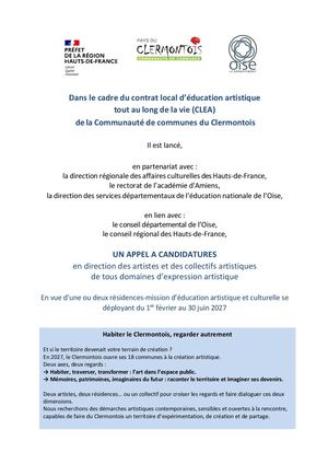 Dossier d'appel à candidatures CLEA - Rencontres Artistiques du Clermontois