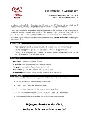 Offre Professeur Cqp En Pharmacie (Vacataire) Caen