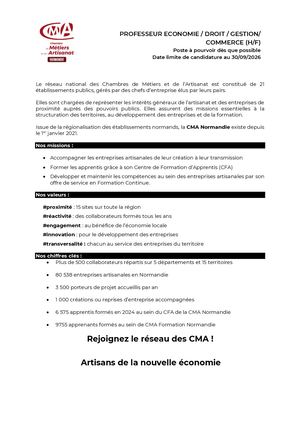 Offre Professeur Economie Droit Gestion Commerce CIFAC 2026 1