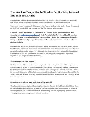 Executor Law Demystifies the Timeline for Finalising Deceased Estates in South Africa