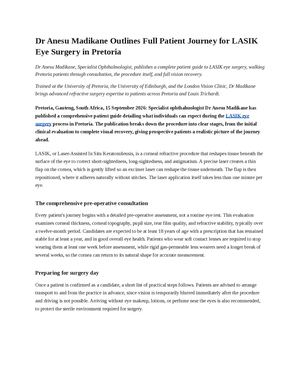 Dr Anesu Madikane Outlines Full Patient Journey for LASIK Eye Surgery in Pretoria