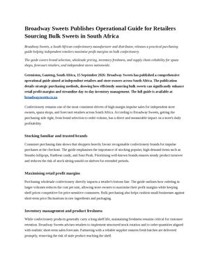 Broadway Sweets Publishes Operational Guide for Retailers Sourcing Bulk Sweets in South Africa